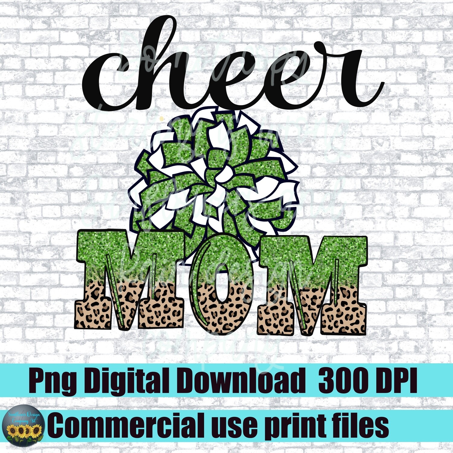 Cheer mom png file.Green cheer Pom design. Sublimation design download