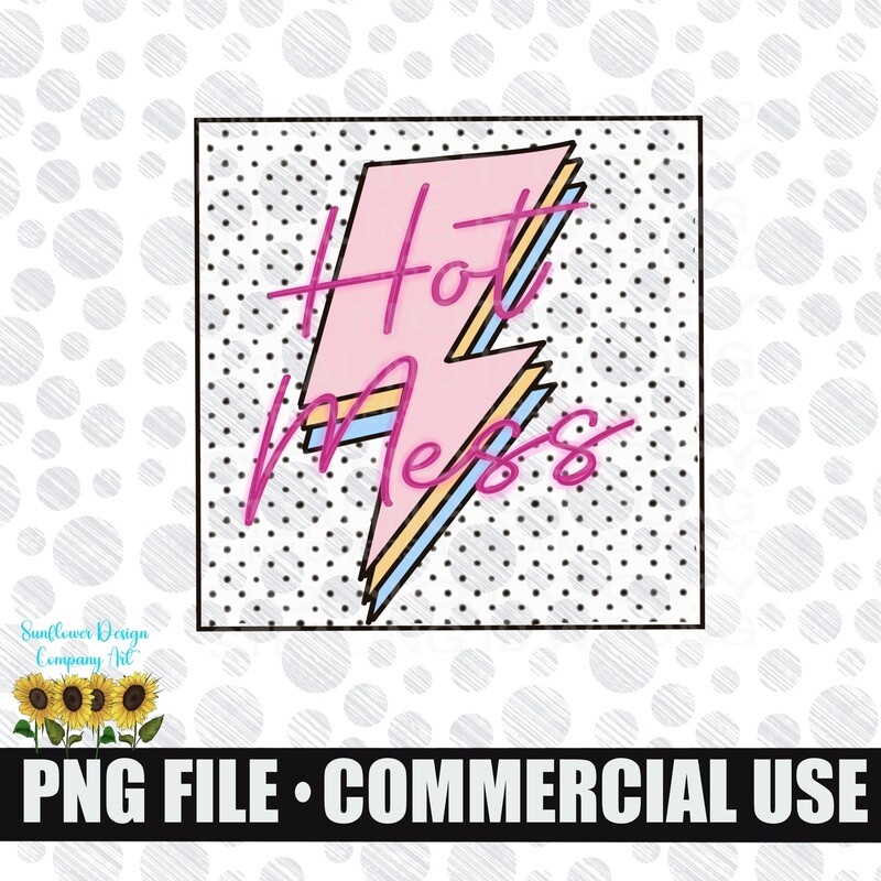 Hot Mess lighting Bolt. Retro 90s Vibe png file for sublimation.