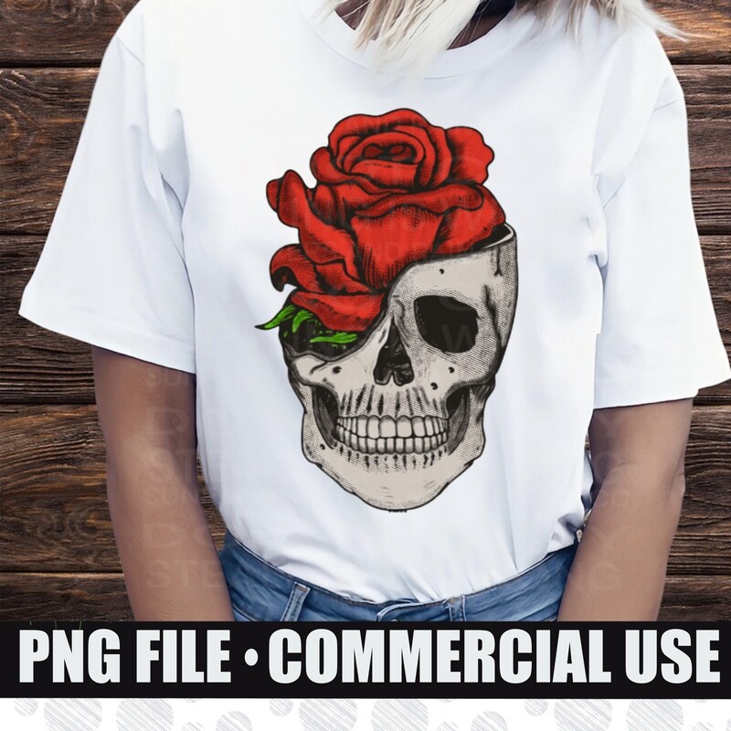 Rose skull png file for sublimation