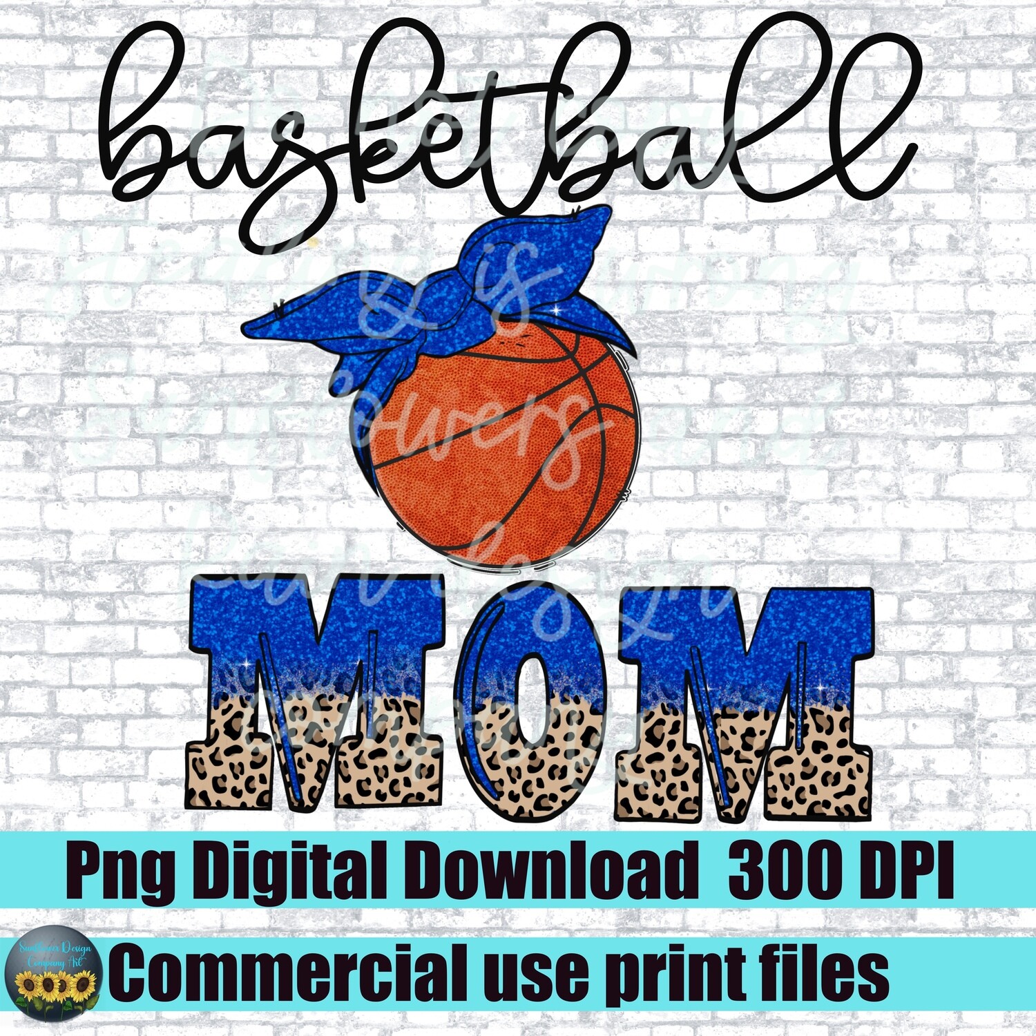 Basketball mom png file. Blue  basketball  with bandanna leopard print.  design. Sublimation design download