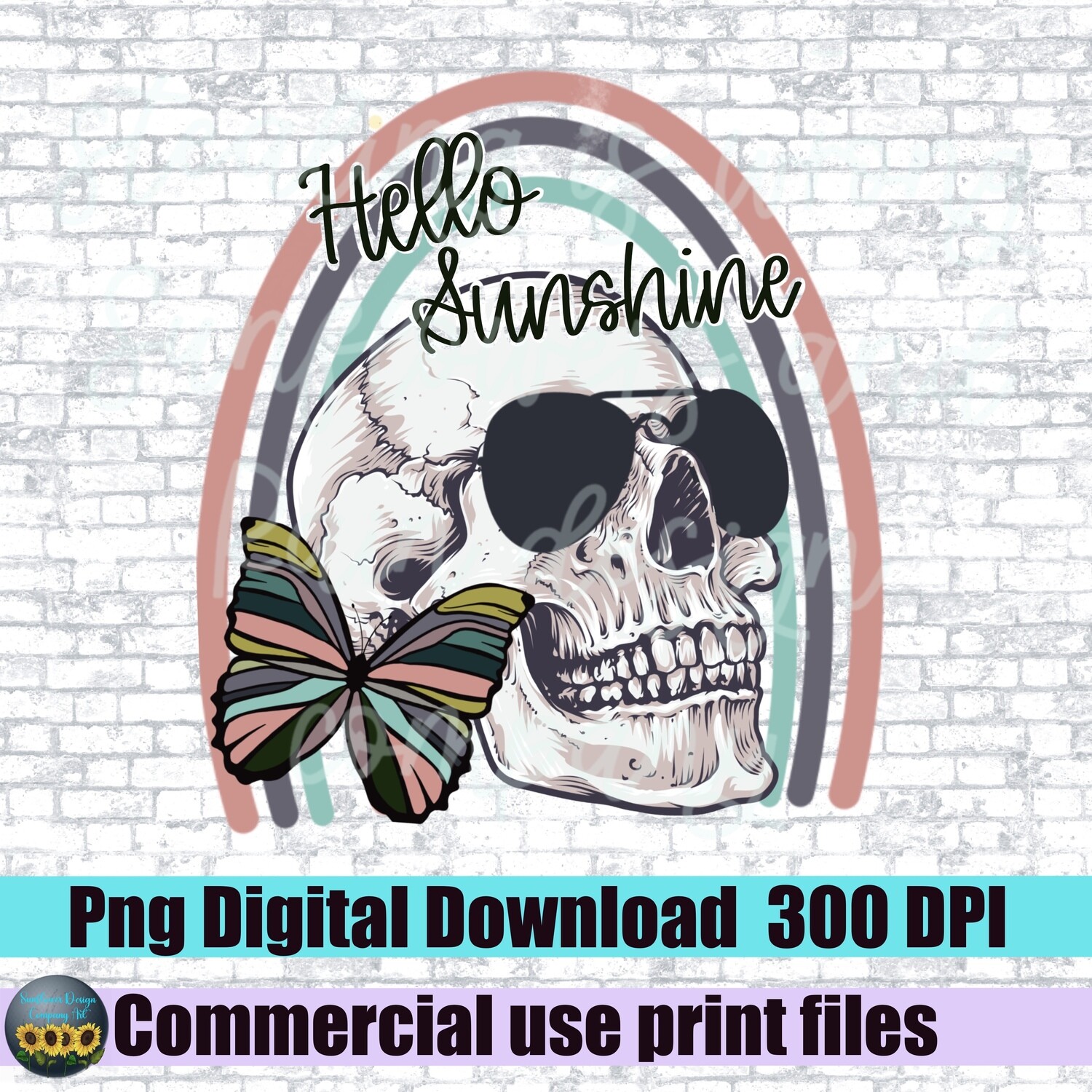 Hello sunshine. Boho, skull, rainbow,butterfly png file for sublimation design shirts. Instant download. Sublimation print ready