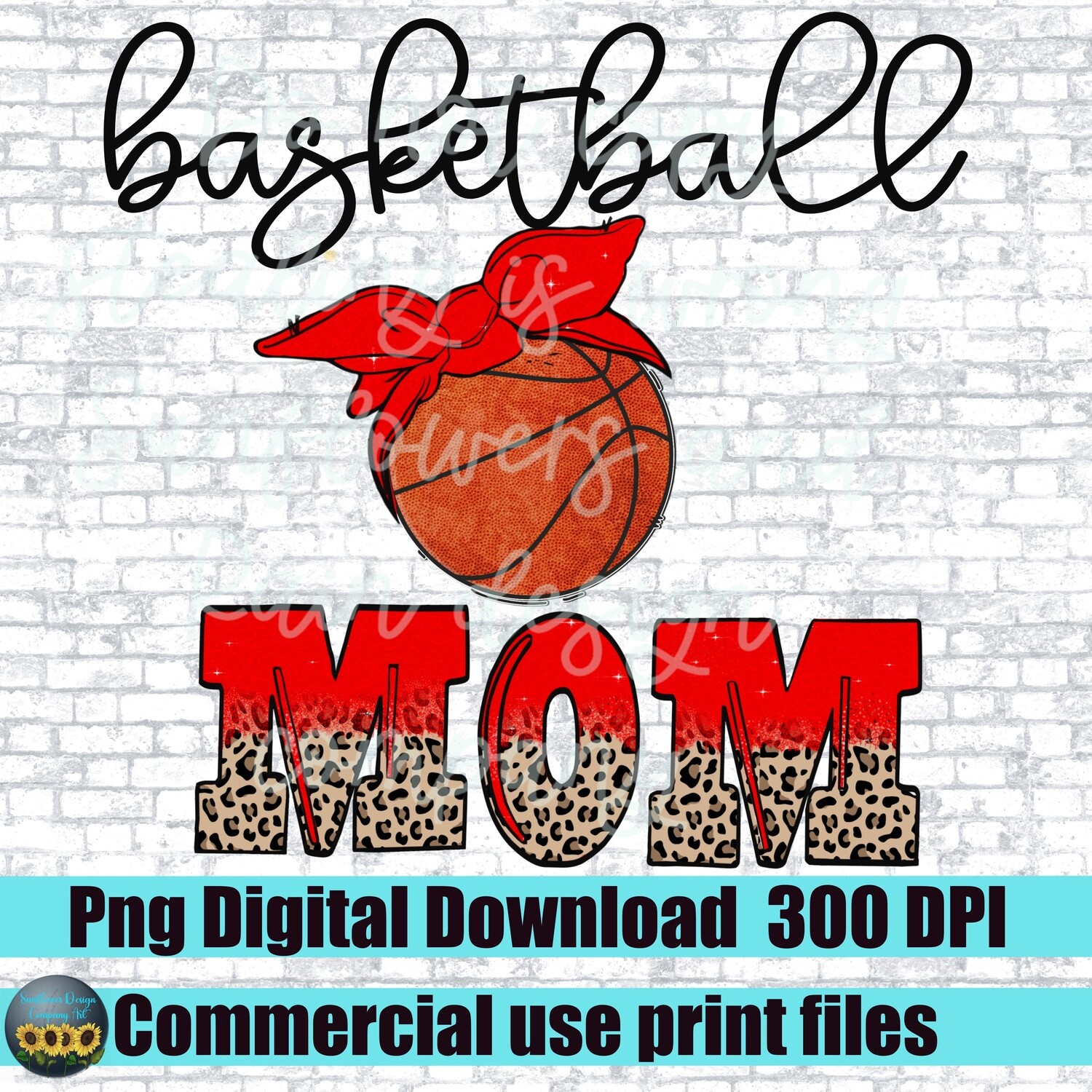 Basketball mom png file.Red  basketball  with bandanna leopard print.  design. Sublimation design download