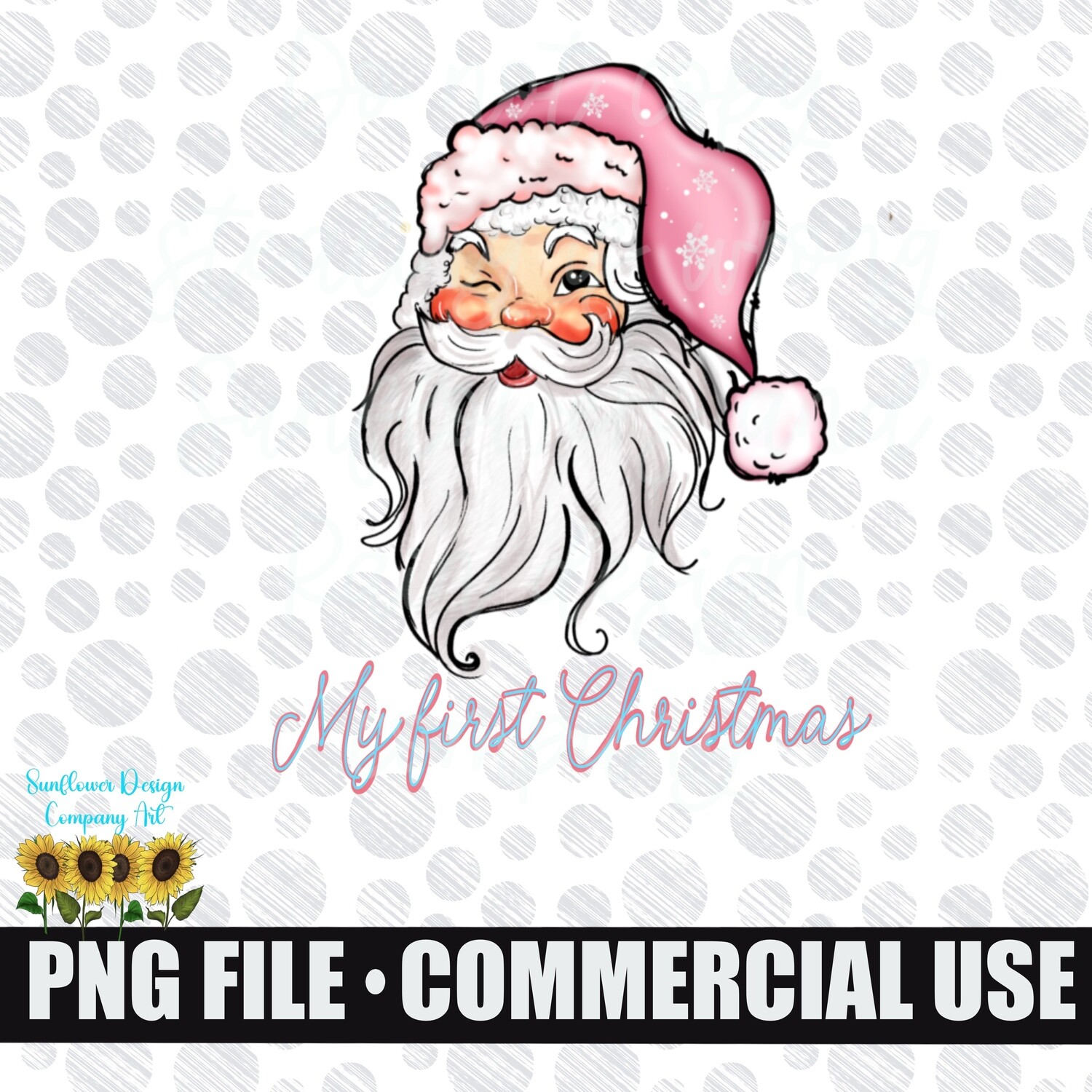 My first Christmas. Pink Santa png file for sublimation