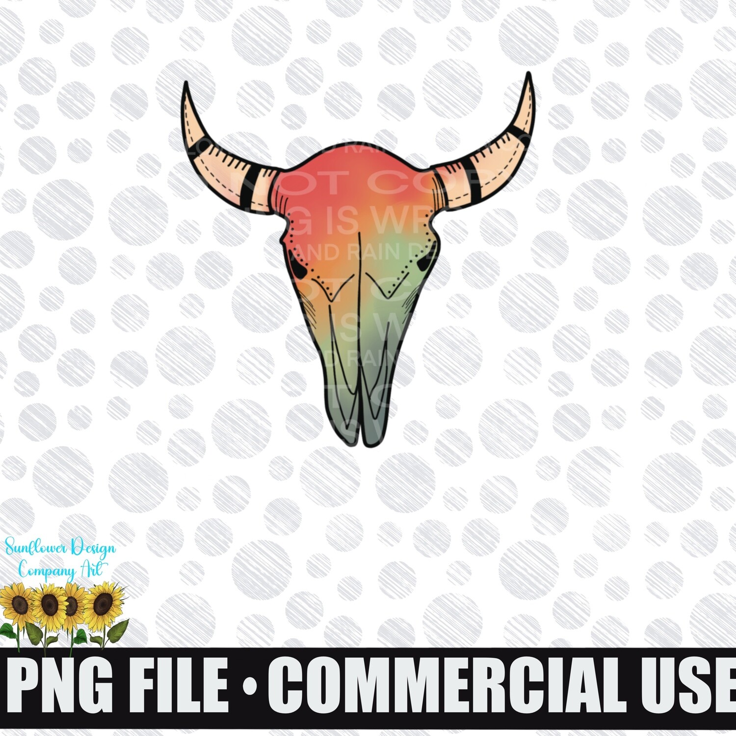 Bull skull watercolor clip art Individual png files