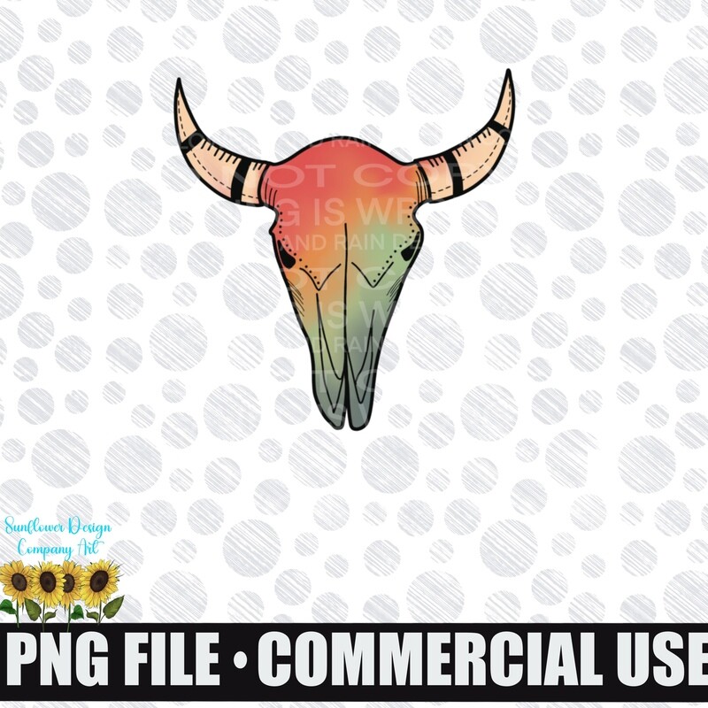 Bull skull watercolor clip art Individual png files