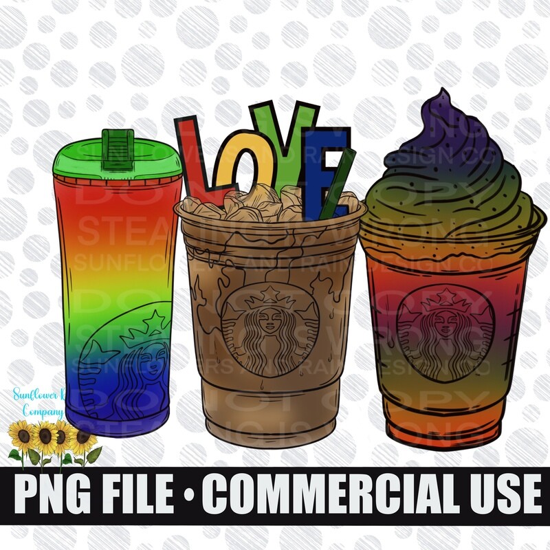 Rainbow Love coffee png file. Version 2