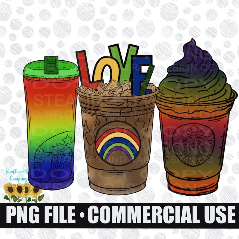 Rainbow Love coffee png file.