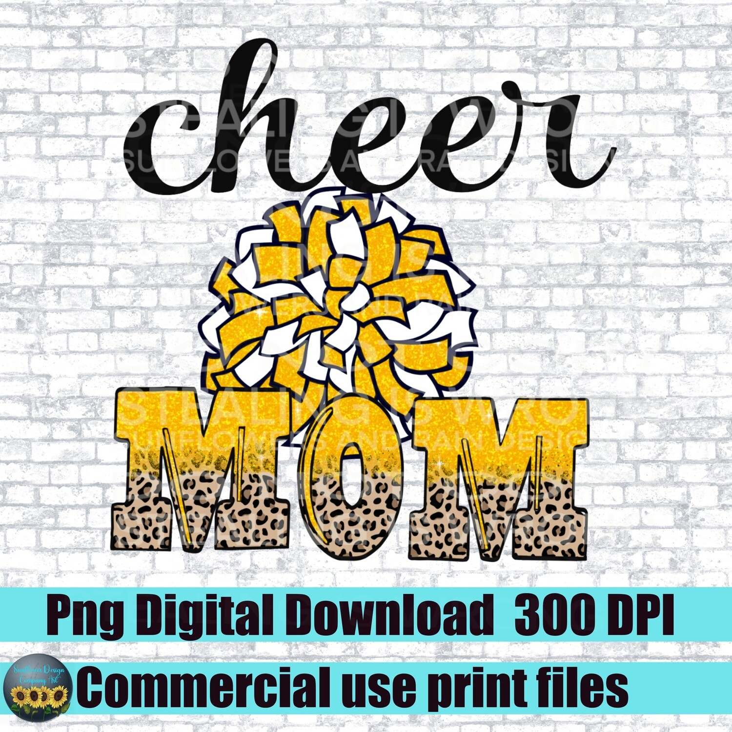 Cheer mom png file.Yellow cheer Pom design. Sublimation design download