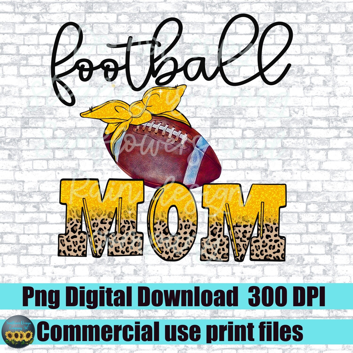 Football mom png file.Yellow football with bandanna leopard print.  design. Sublimation design download