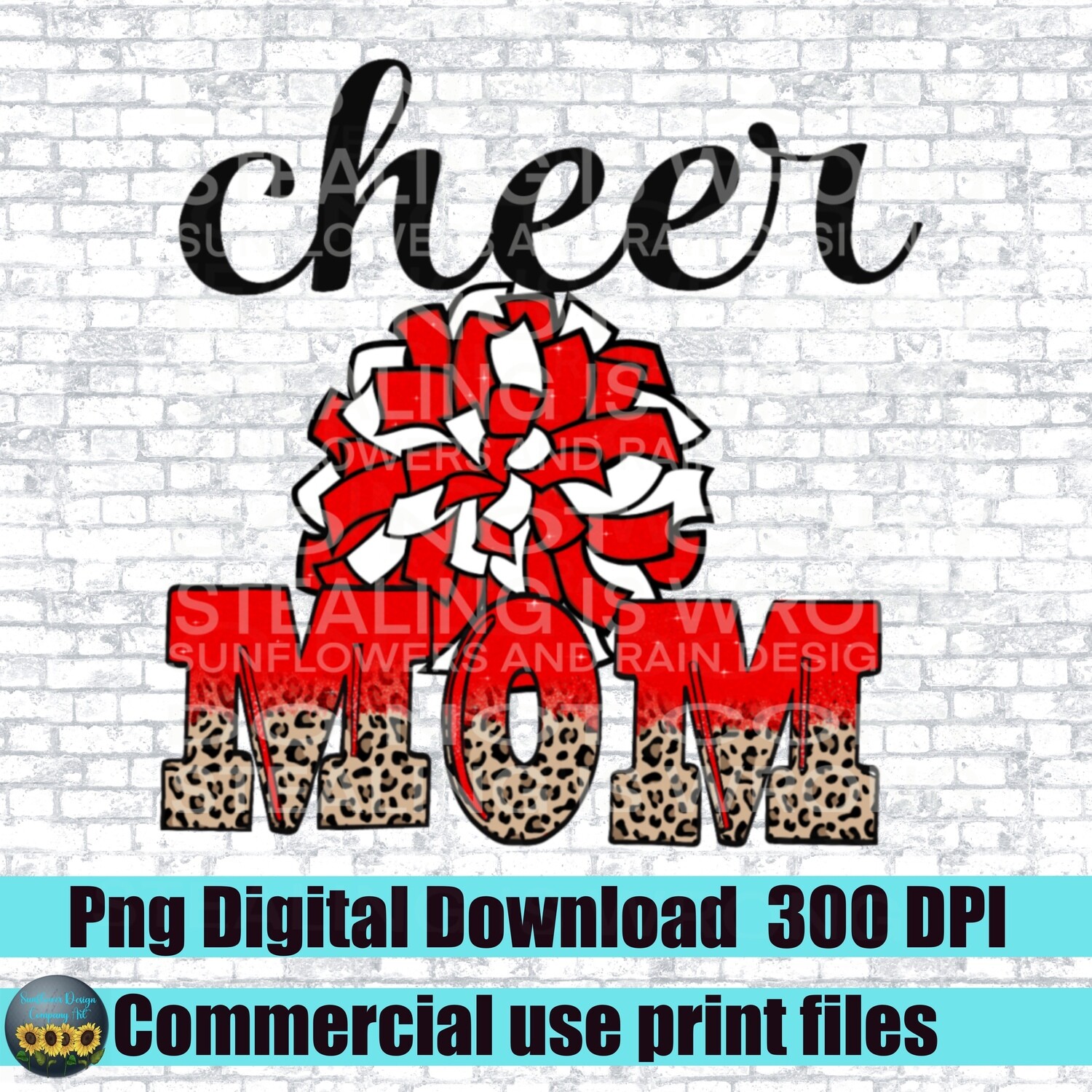 Cheer mom png file.Red cheer Pom design. Sublimation design download
