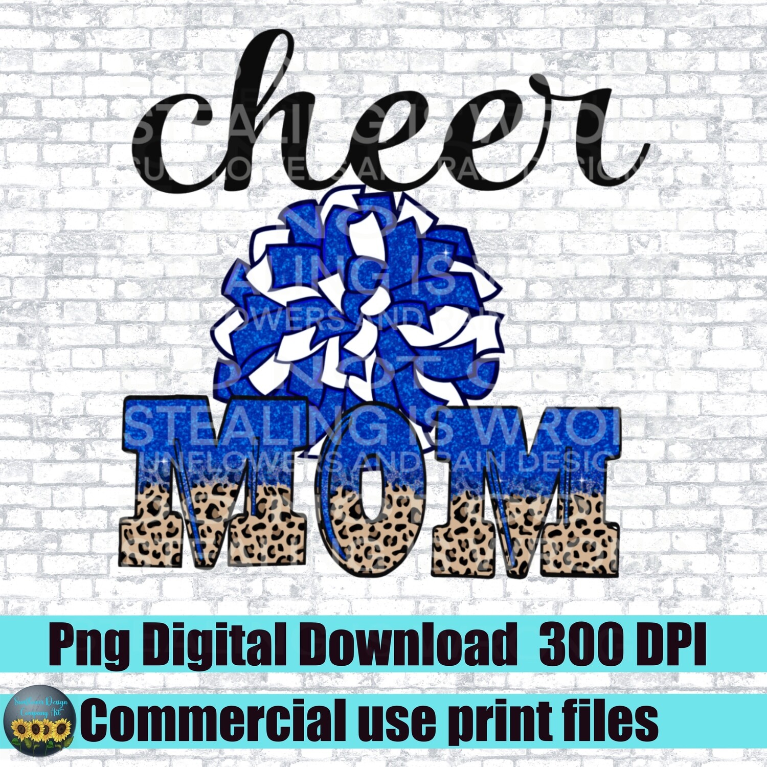 Cheer mom png file. Blue cheer Pom design. Sublimation design download