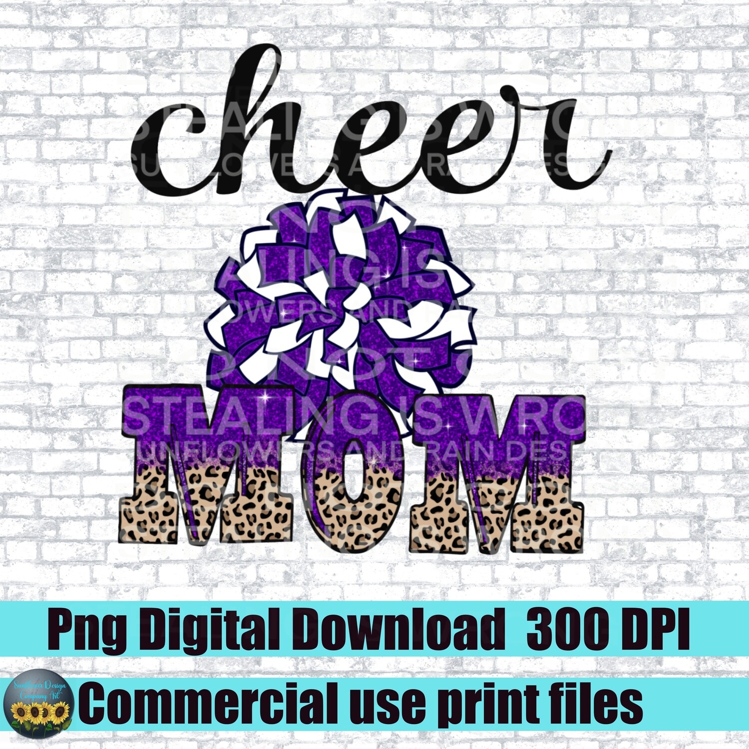 Cheer mom png file.Purple cheer Pom design. Sublimation design download