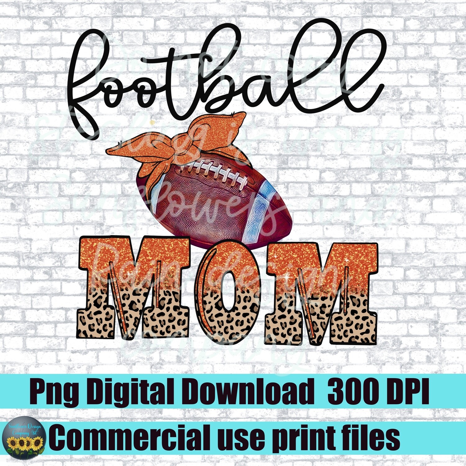 Football mom png file.Orange football with bandanna leopard print.  design. Sublimation design download