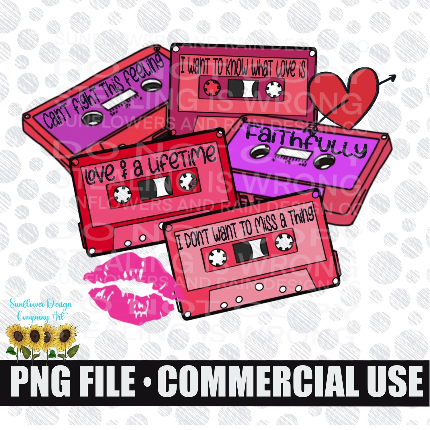 Classic Rock cassette tapes. valentines Day png file