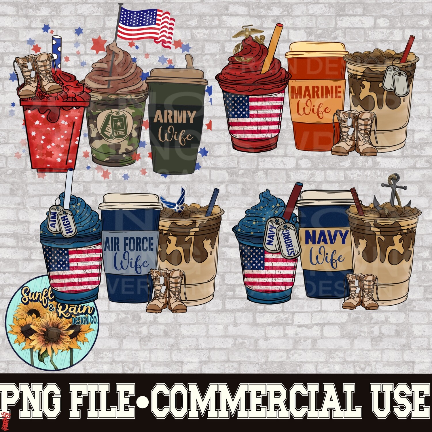 Coffee wife bundle png file for sublimation T-shirts. Digital download. Support our troops. Patriotic sublimation designs. American flag png