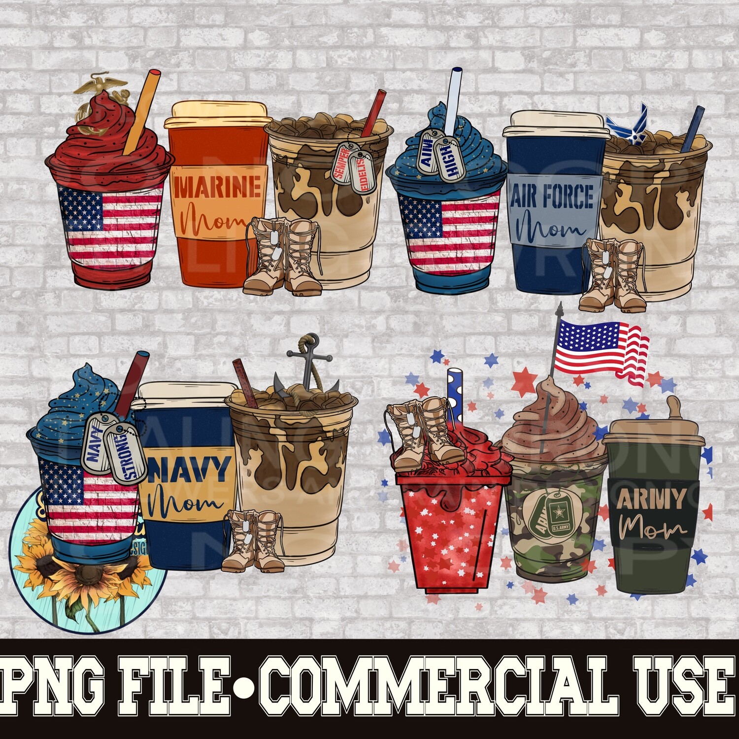 Coffee Mom bundle png file for sublimation T-shirts. Digital download. Support our troops. Patriotic sublimation designs. American flag png