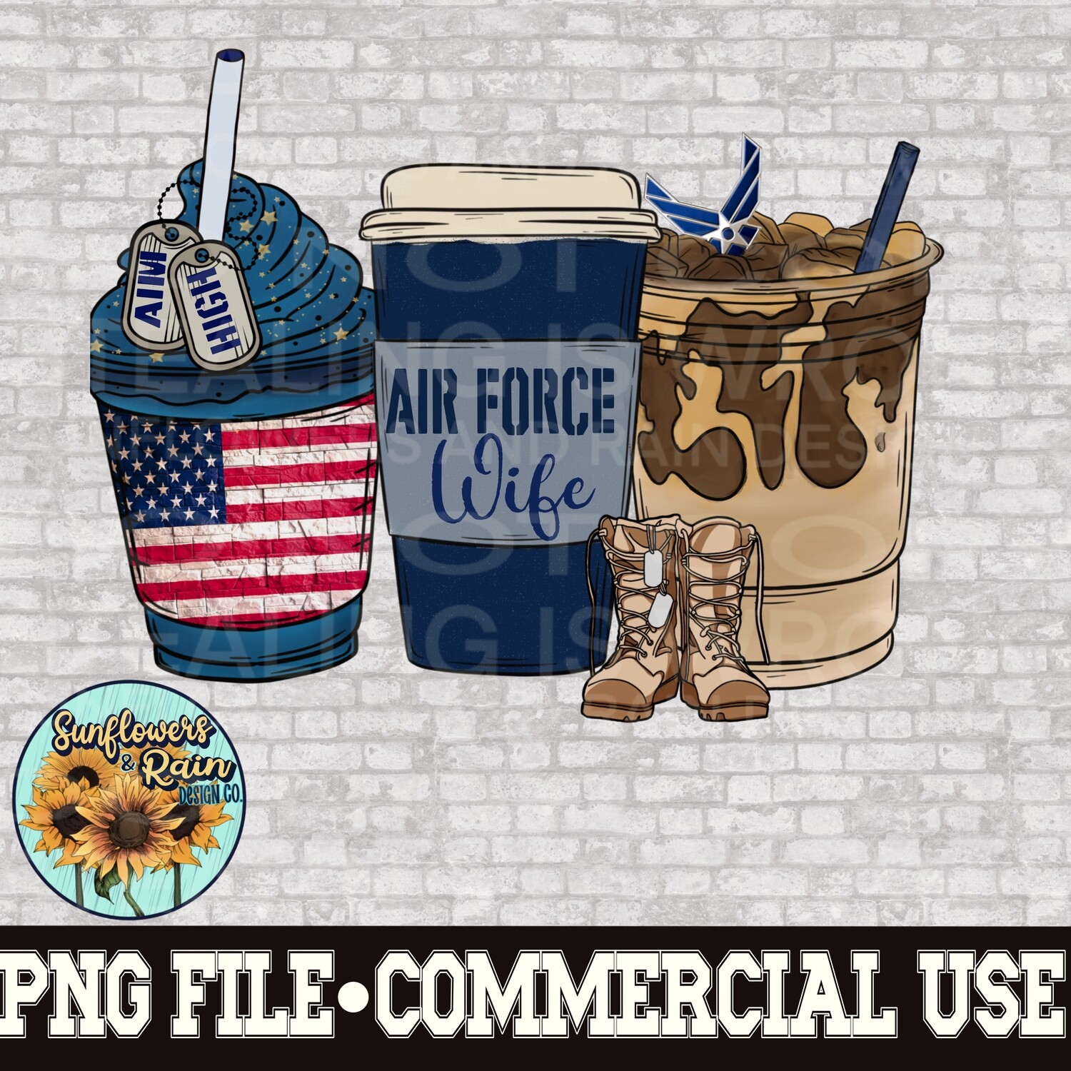 Coffee Air Force wife png file for sublimation shirts