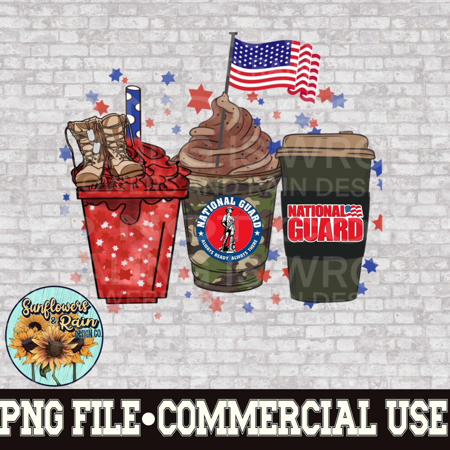 Coffee National Guard  png file for sublimation T-shirts. Digital download. Support our troops. Patriotic sublimation designs. American flag png