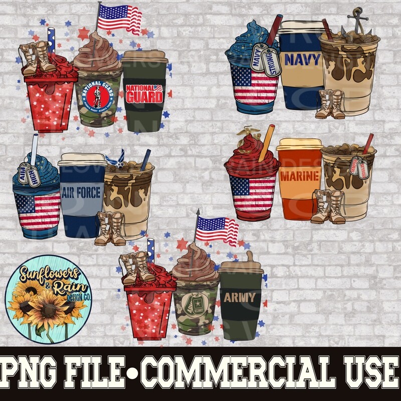 Military Coffee bundle png file for sublimation T-shirts. Digital download. Support our troops. Patriotic sublimation designs. American flag png