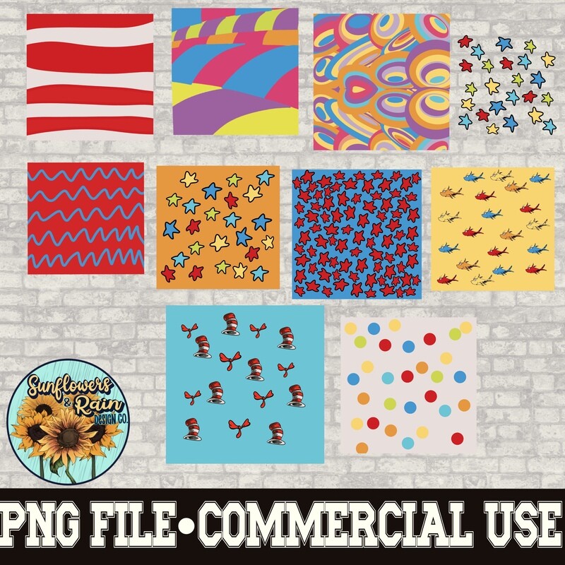 Dr. SUESS digital paper  clipart bundle png files.