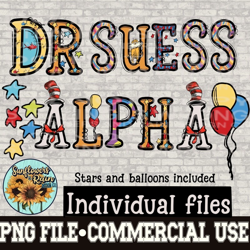 Dr. SUESS Alphabet and  clipart bundle png files. Individual files