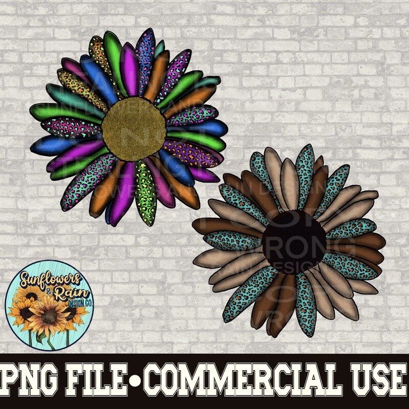 colorful Leopard print flower bundle png files. Use alone or as clipart