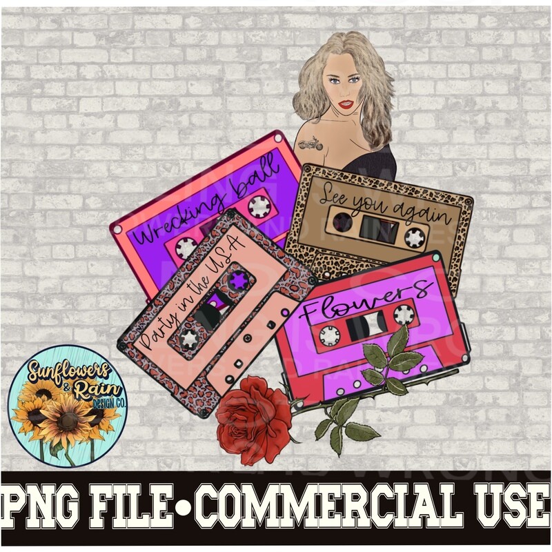 Miley cassette tapes.  music png file for sublimation T-shirts. Digital download. Instant download. Sublimation design