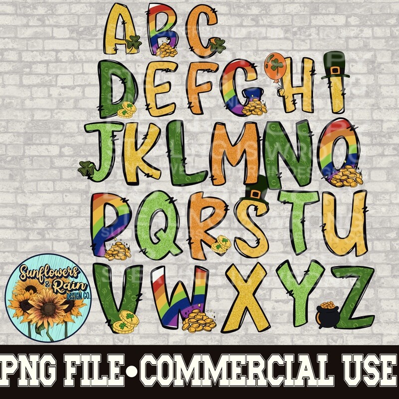 St. Patrick’s Day Alphabet png files. Individual files