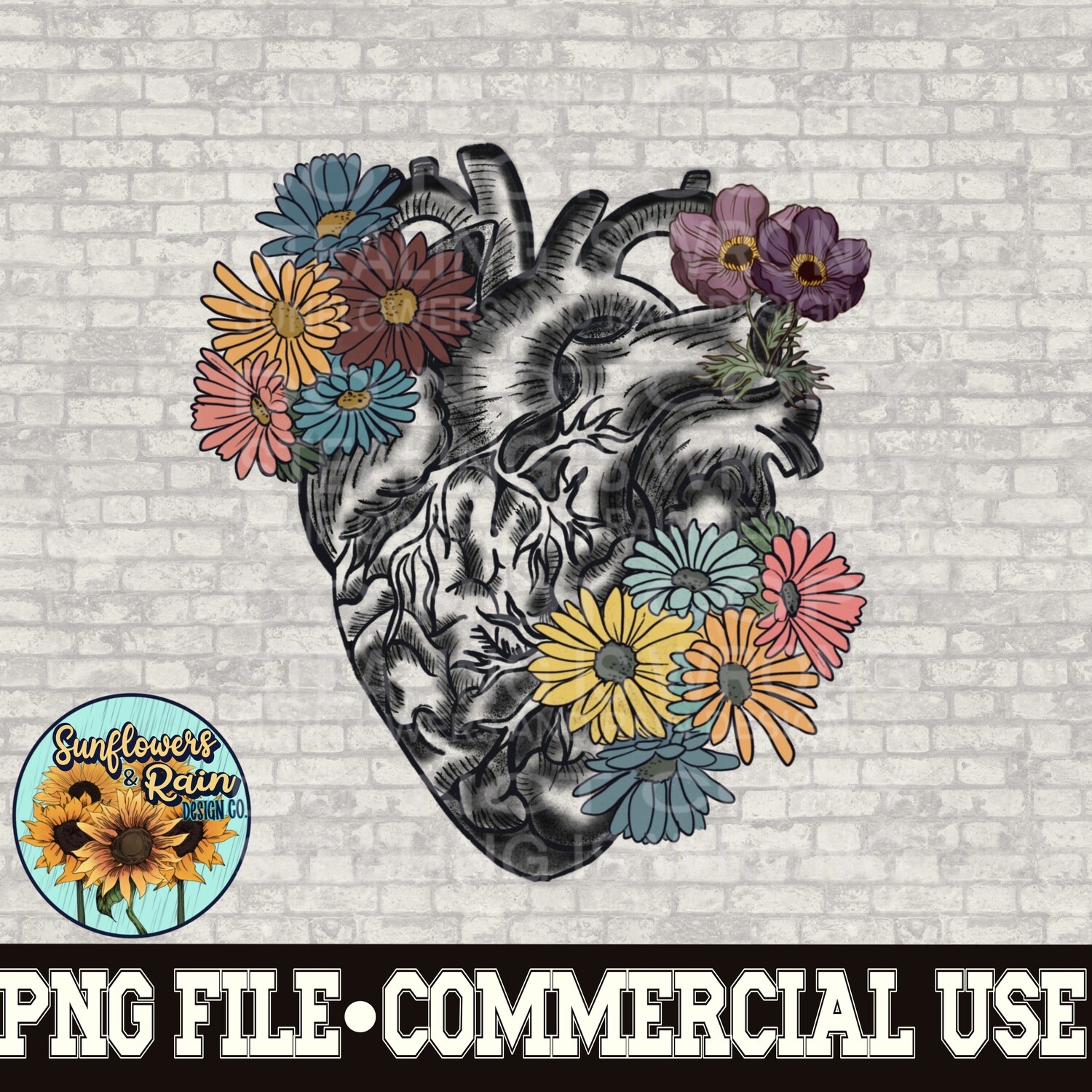 Heart with flowers png file PNG digital download, Sublimation design.