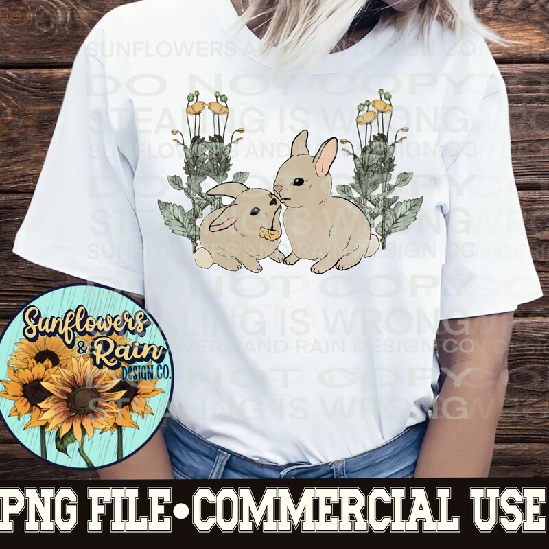 Bunnies and wildflowers png files included  digital download, Sublimation design.