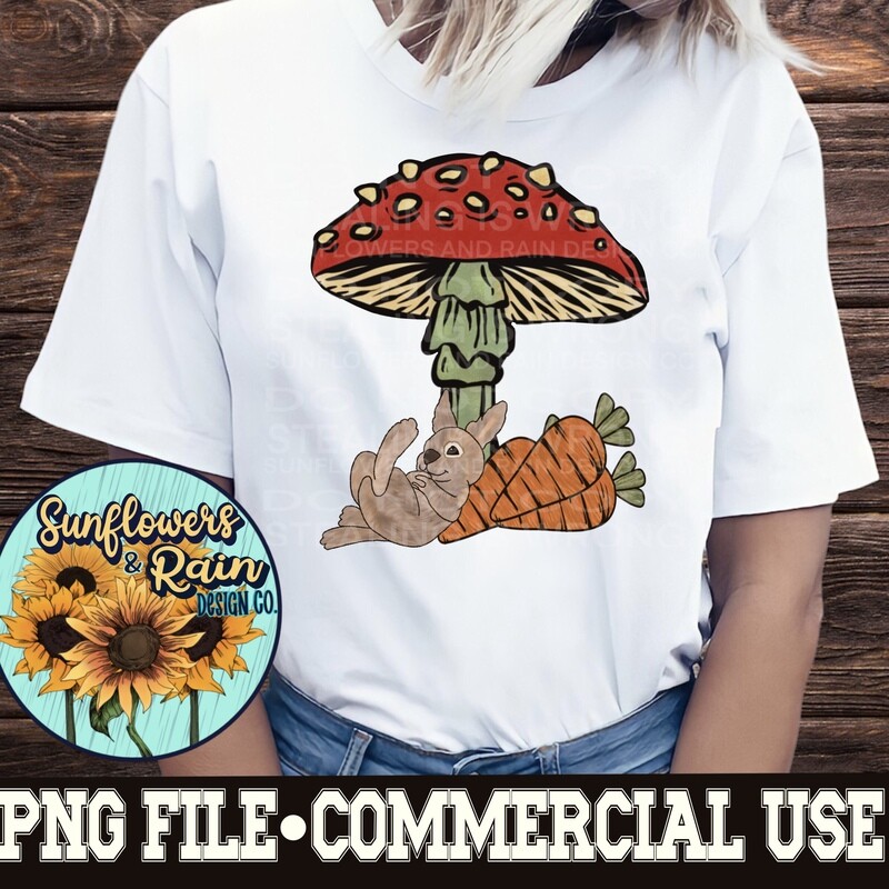 Cottagecore rabbit and mushrooms  png files included  digital download, Sublimation design.