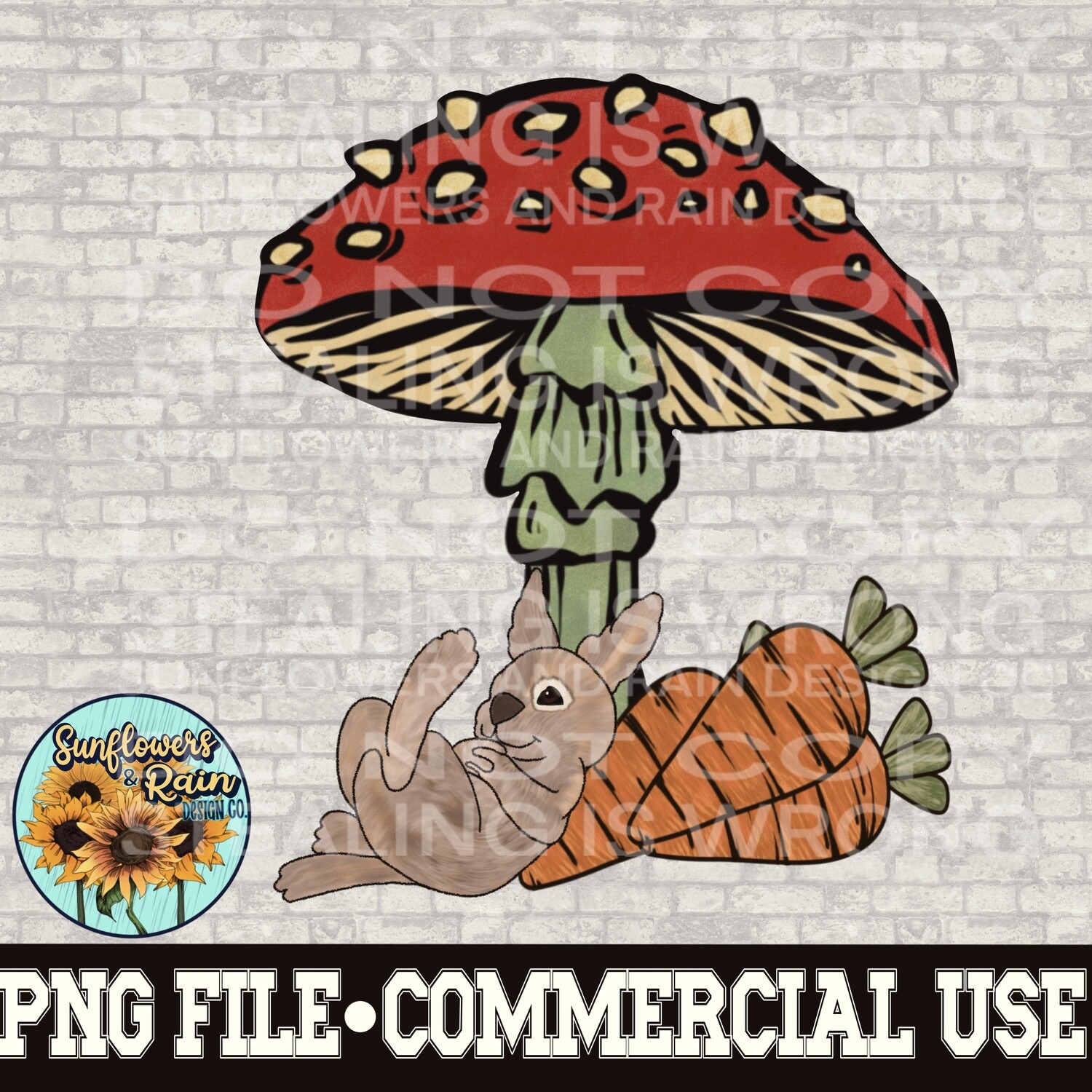 Cottagecore rabbit and mushrooms  png files included  digital download, Sublimation design.