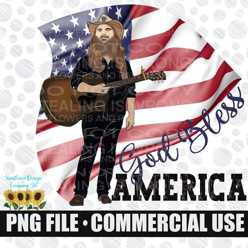 God Bless America Chris Stapleton Country Music  png file  included  digital download, Sublimation design.