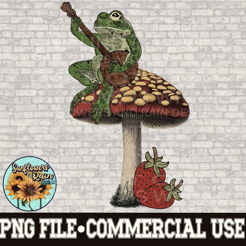 Cottagecore frog on a mushroom   png file  included  digital download, Sublimation design.