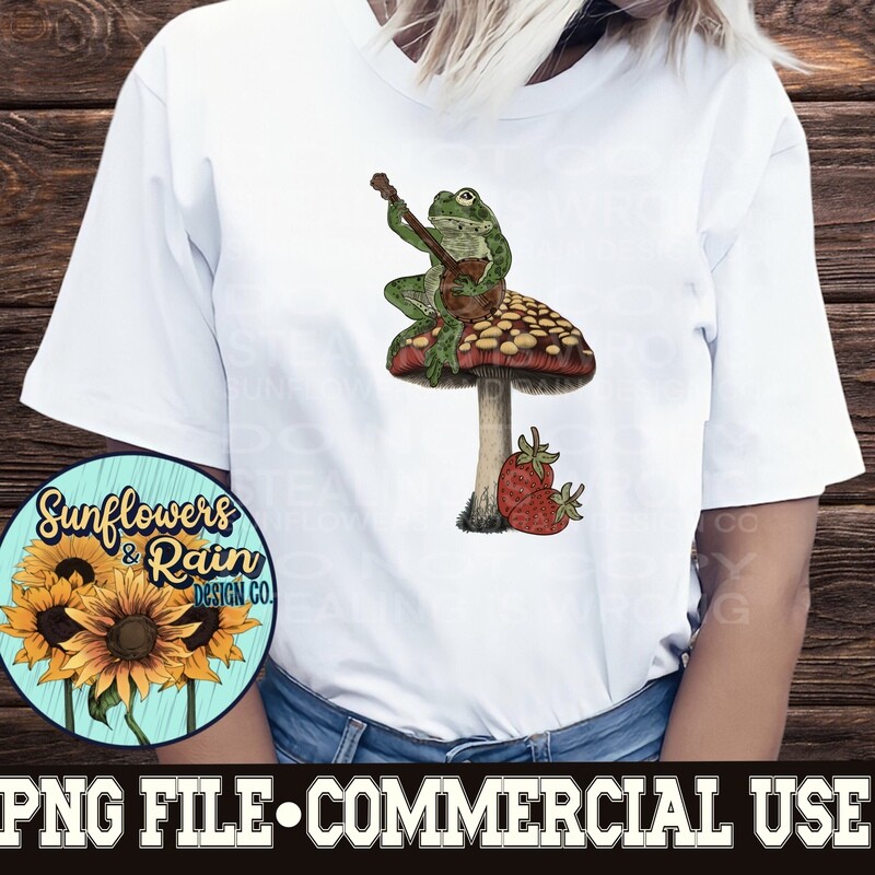 Cottagecore frog on a mushroom   png file  included  digital download, Sublimation design.