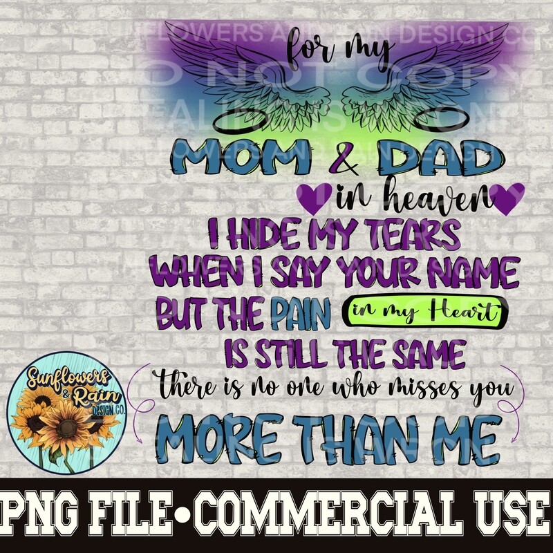 Mom and dad in heaven digital download, Sublimation design.