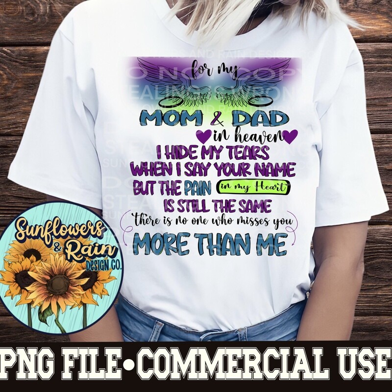Mom and dad in heaven digital download, Sublimation design.