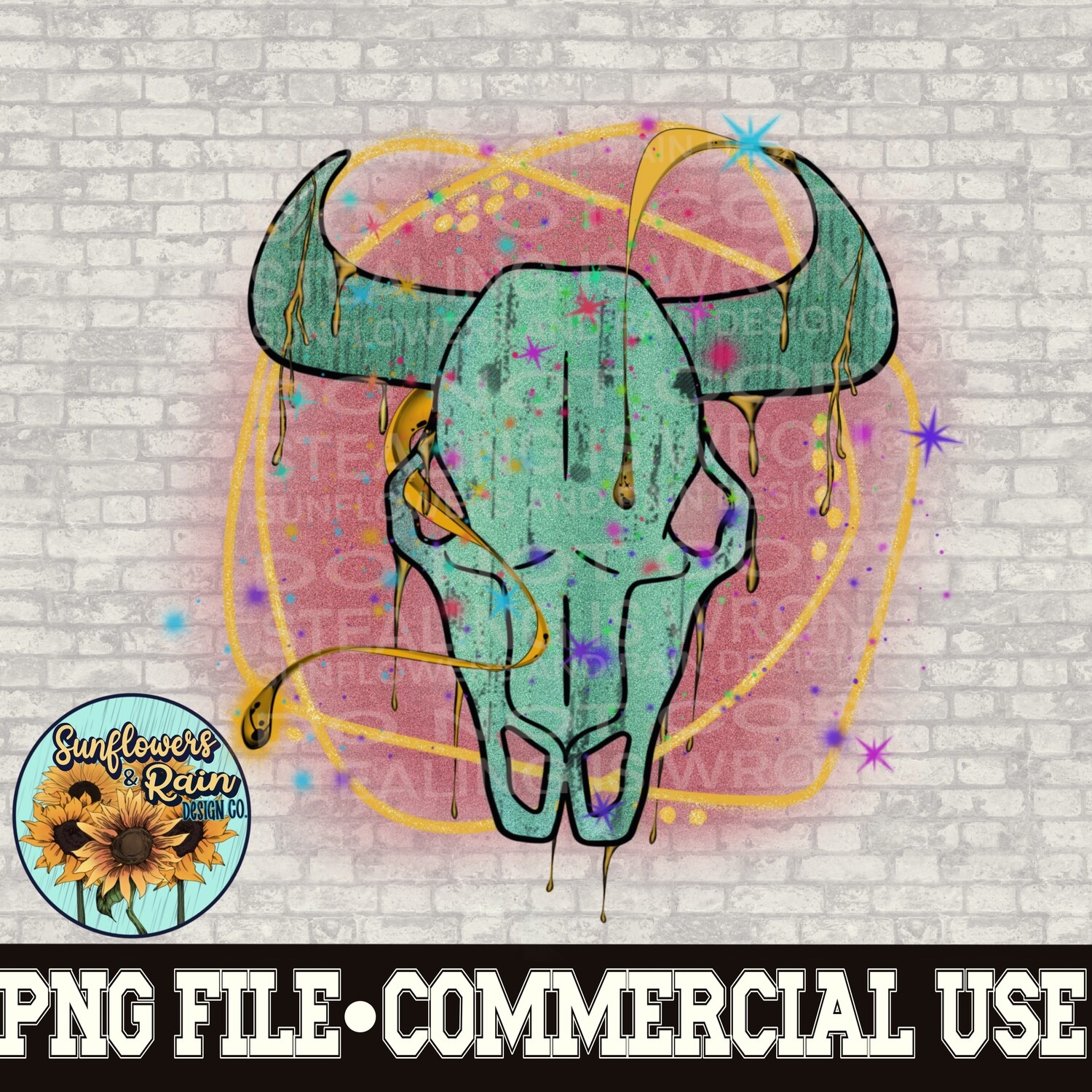 Boho bull skull  digital download, Sublimation design.