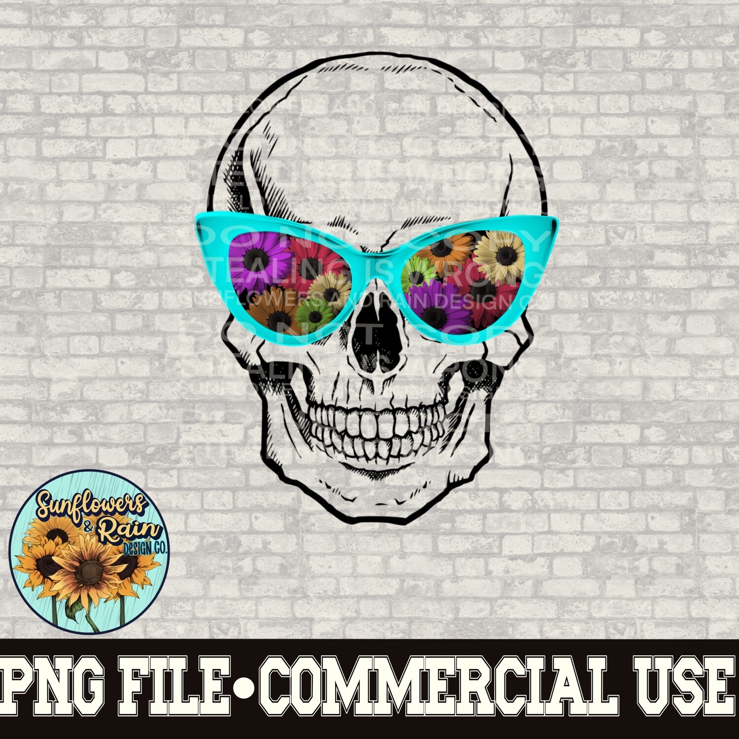 Peppy skull wearing flower sunglasses png file  included  digital download, Sublimation design.
