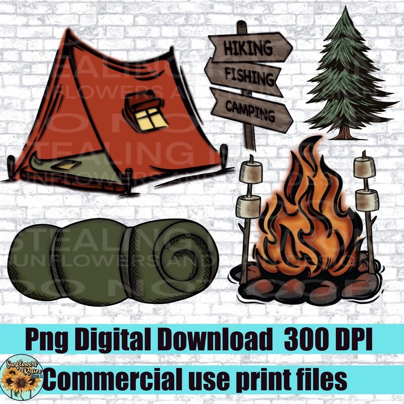 Camping clipart individual  png files included  digital download, Sublimation design.