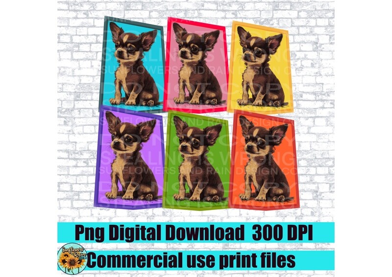 Chihuahua colorful png files included  digital download, Sublimation design.