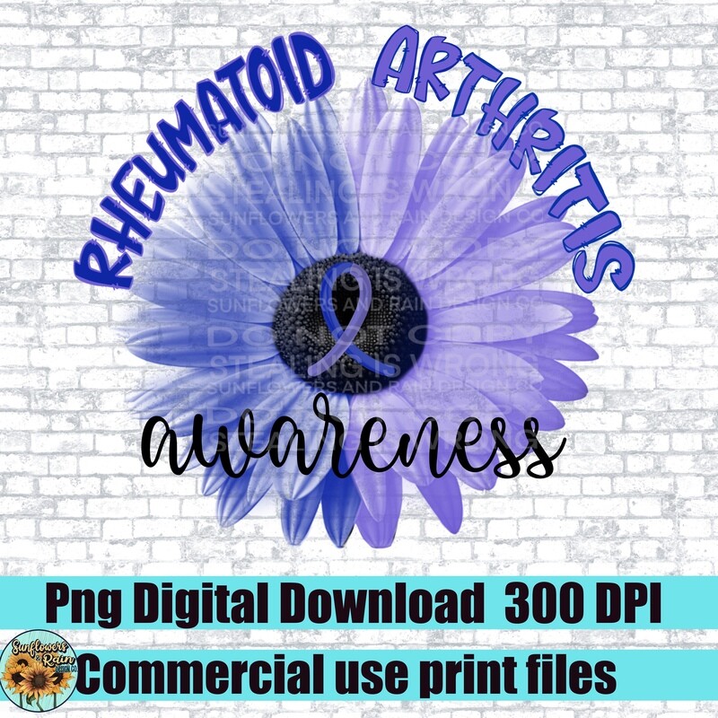 Rheumatoid arthritis Ribbon awareness. Daisy flower Png file for sublimation. Digital download