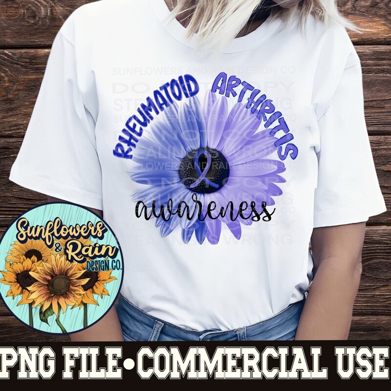 Rheumatoid arthritis Ribbon awareness. Daisy flower Png file for sublimation. Digital download