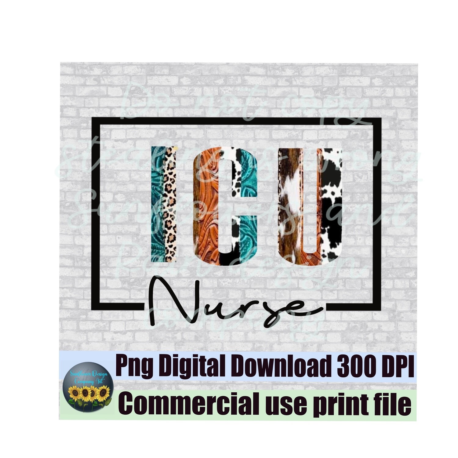 ICU Nurse png file for  sublimation T-shirts digital download. Leopard print