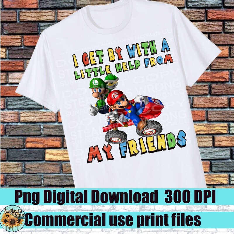 I get by with a little a help from my friends. Super Mario PNG, Toddler PNG, Onesie png, newborn png, Instant Download, Sublimation File