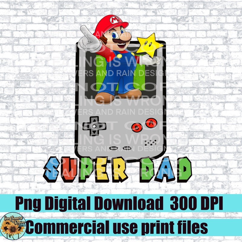 Super Dad Mario. png file for sublimation or Dtf. Digital download only