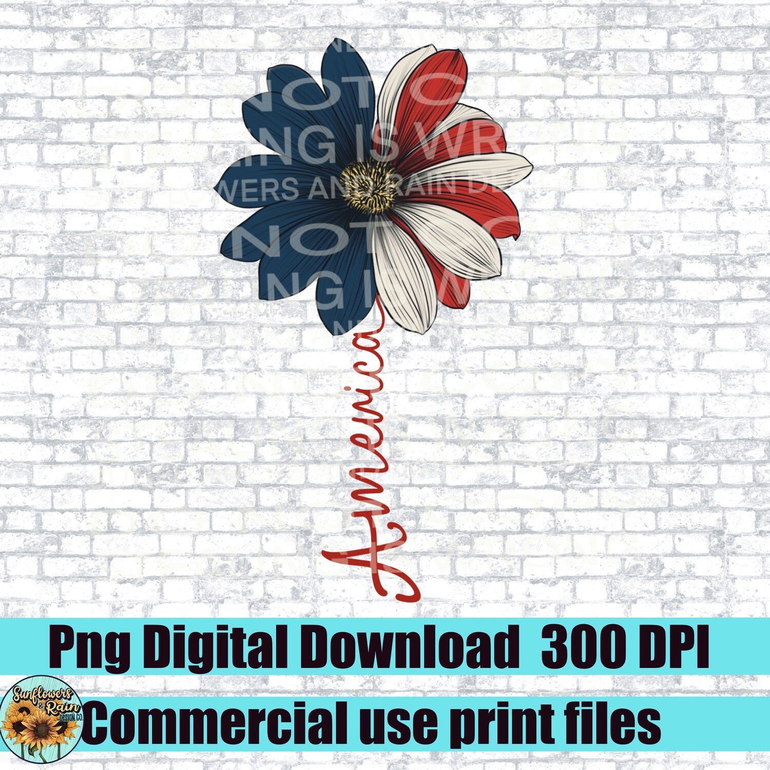 America flower red white and blue. png file for sublimation or Dtf. Digital download only