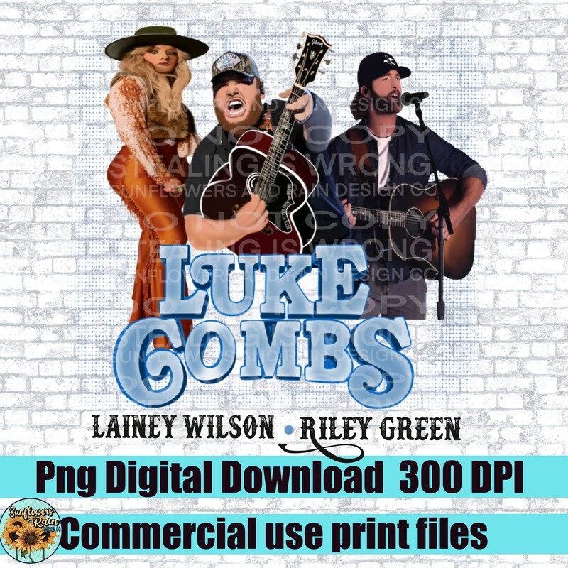Luke Combs, Lainey Wilson, Riley Green png file for sublimation or Dtf. Digital download only