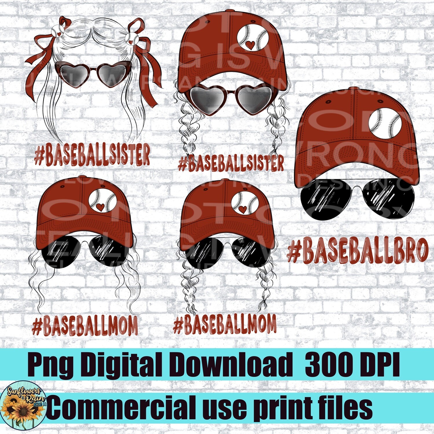 Baseball family bundle 5 designs included png file for sublimation or Dtf. Digital download only