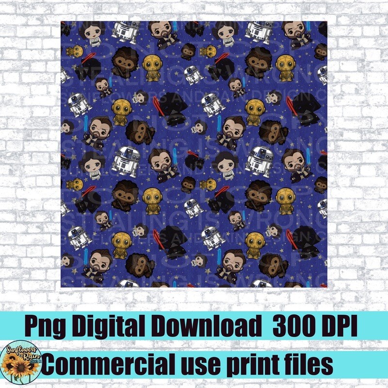 Seamless pattern and clipart bundle. Star Wars.  Individual png files. 300 dpi. 7 files included.